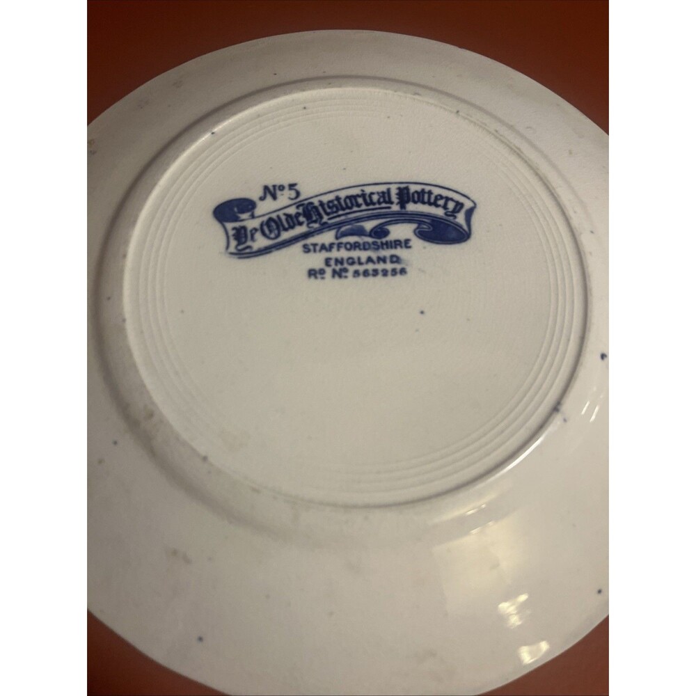 Staffordshire England Flow Blue Plate Landing Hendrick Hudson No 5 Ye Olde - Picture 7 of 7